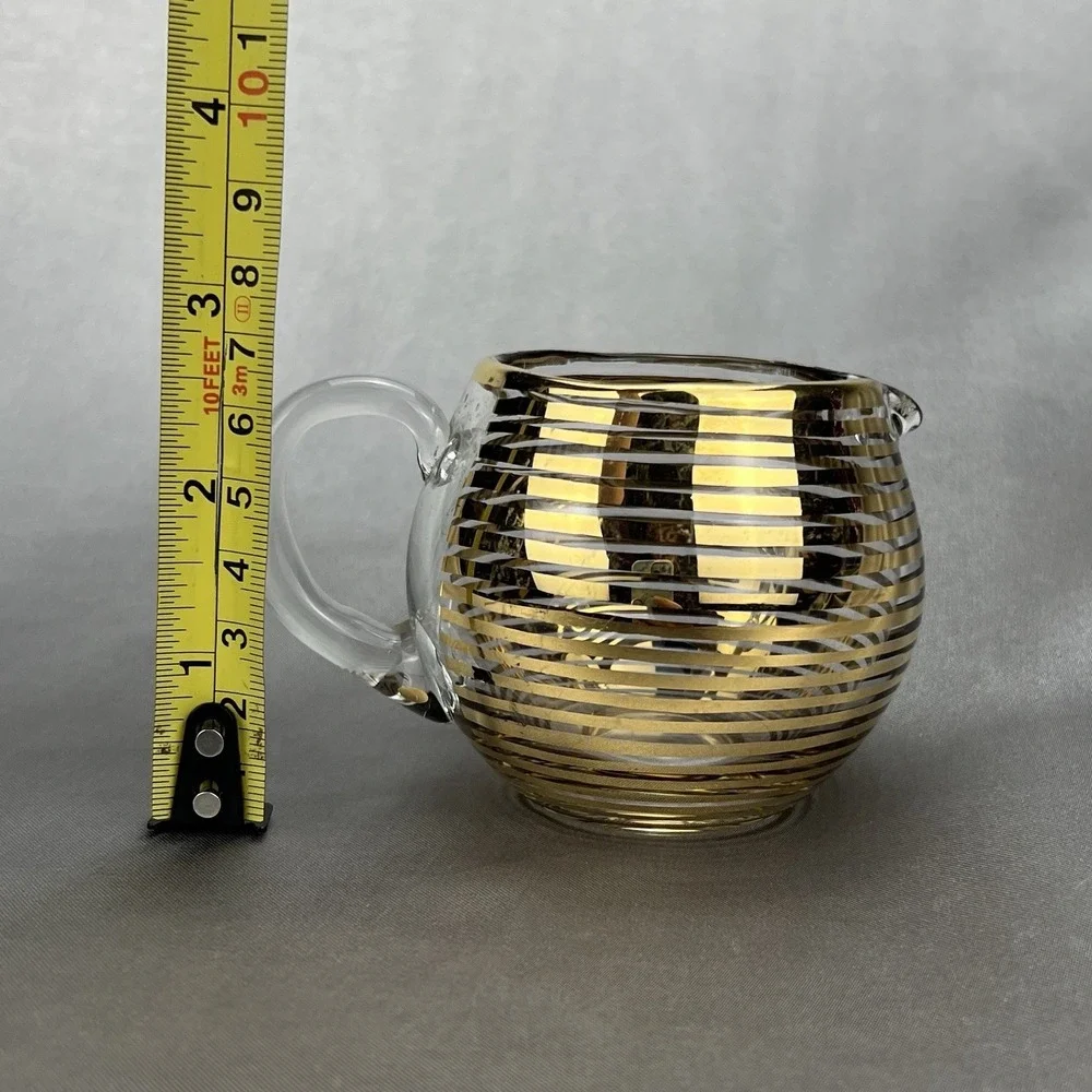 Macbeth Evans Style Vintage Gold Stripe Glass Creamer Pitcher Mid Century MCM 3